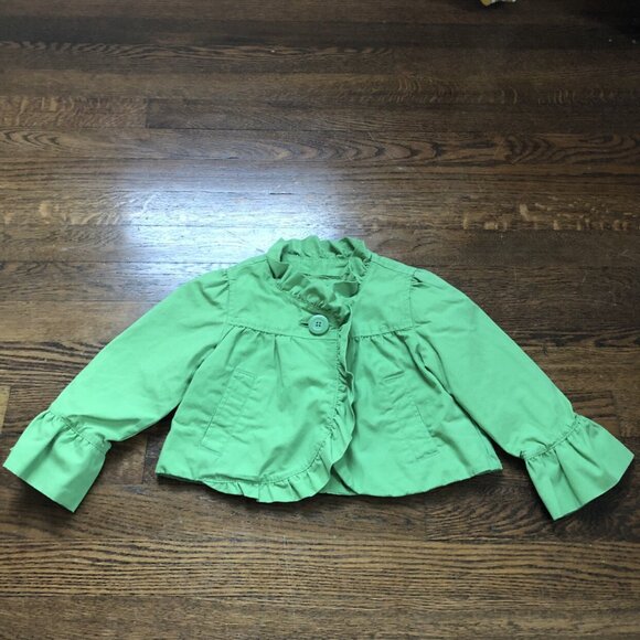 Cropped Green Jacket With Ruffles - Picture 1 of 7